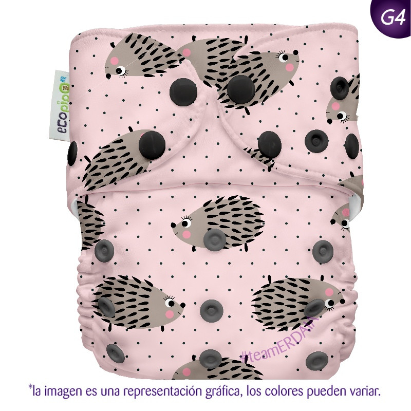 Pañal G4 estampado Ecopipo. Broches. Erizos.