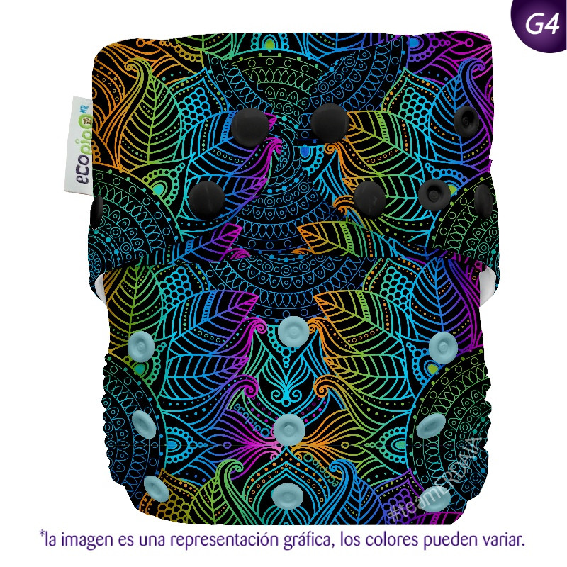 Pañal G4 estampado Ecopipo. Broches. Mandalas.