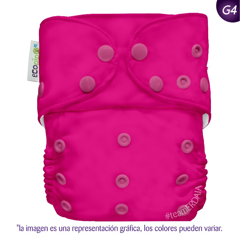 Pañal G4 liso Ecopipo. Broches. Frambuesa.