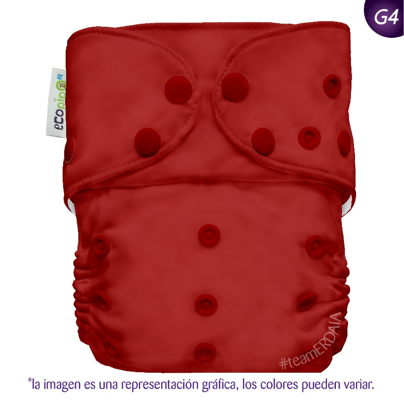 Pañal G4 liso Ecopipo. Broches. Rojo.