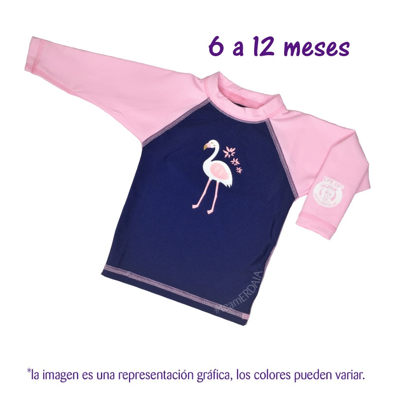 Playera natación 6-12 meses Flamingos. CH. Ecopipo.