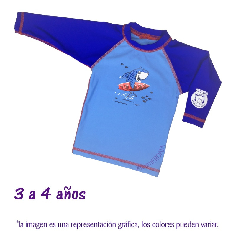 Playera natación 3 a 4 años Tiburón. XG. Ecopipo.