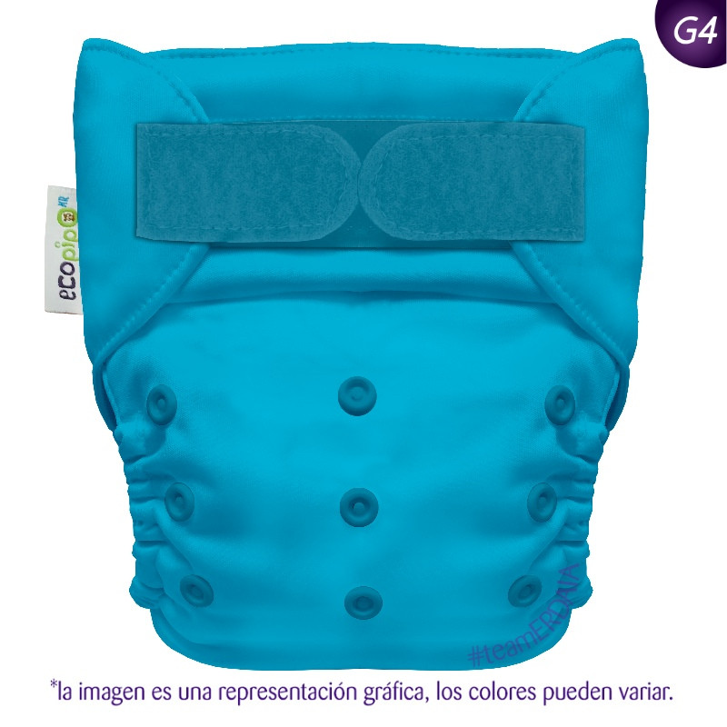 Pañal G4 liso Ecopipo. Velcro. Aqua.